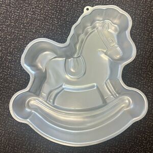 Vintage Rocking Horse Cake Pan - Silver Metal Mold
